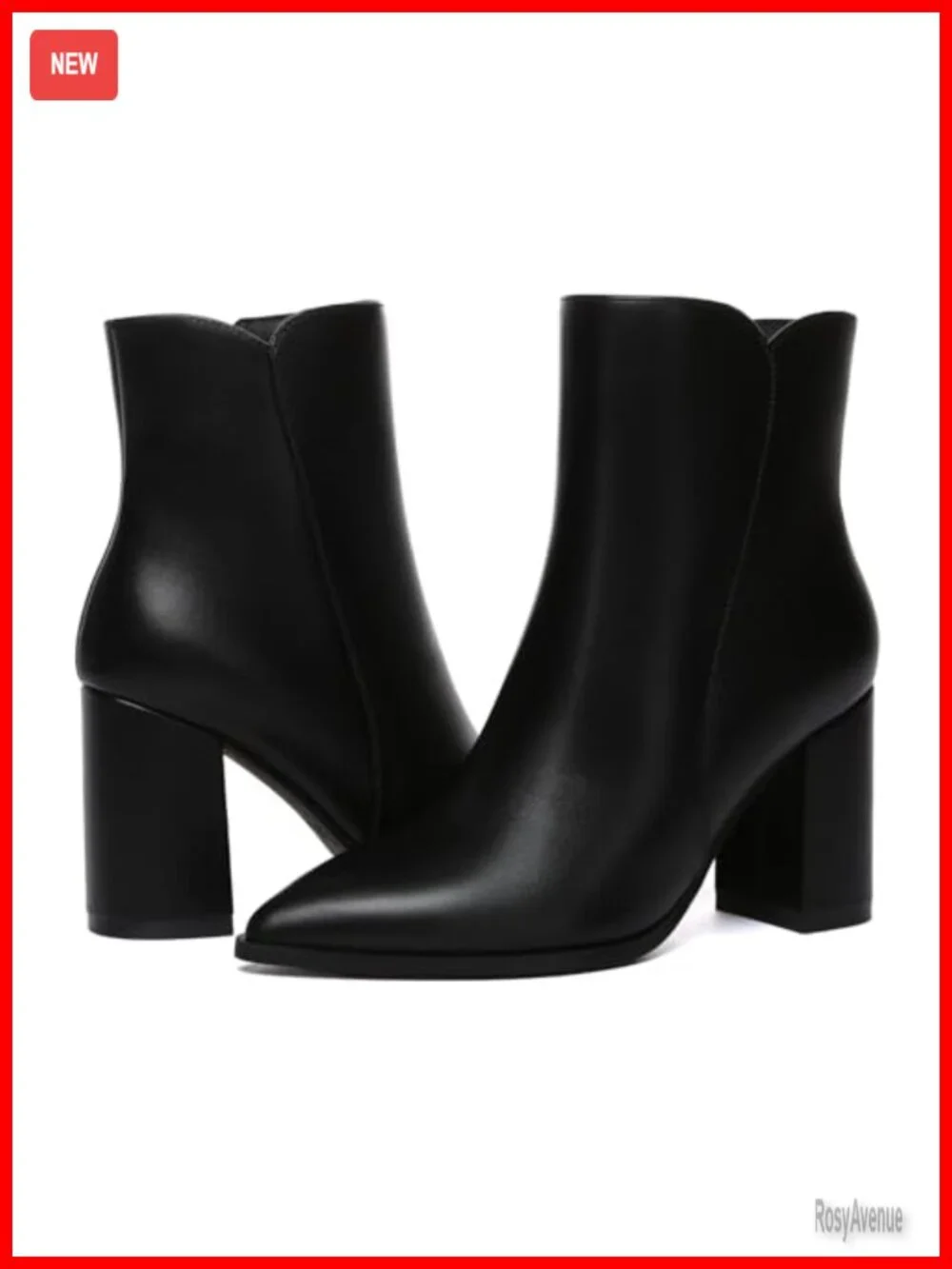 Pointed Toe Ankle Booties with Chunky Block Heel, Leather/Suede, Side Zipper,